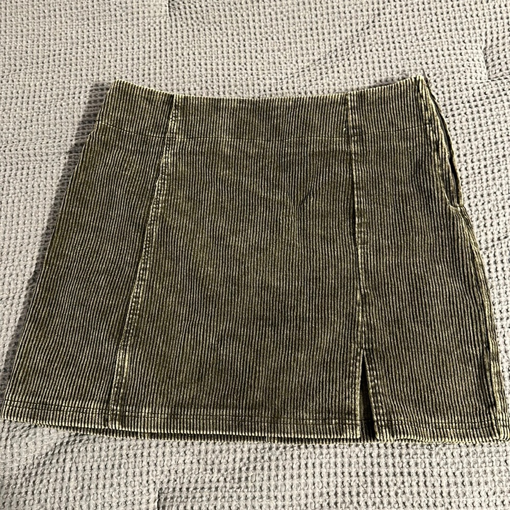 Olive green corduroy skirt with small slit